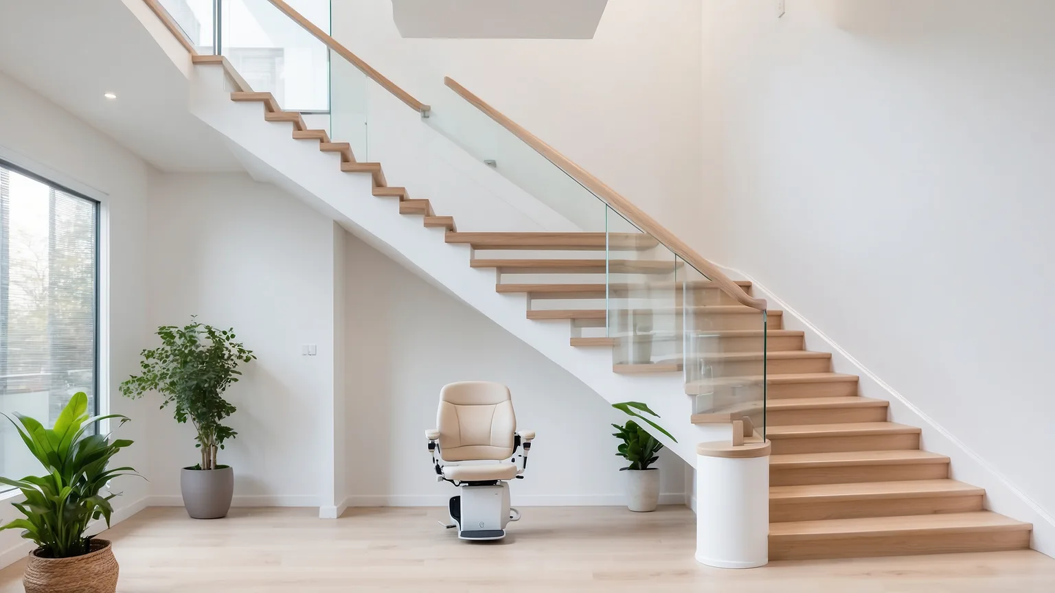 Sitzlift an einer geraden Treppe im Wohnhaus